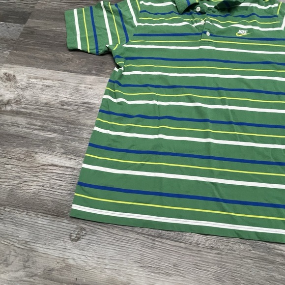 Vintage y2k Nike Polo Shirt Size L Green Blue Big Swoosh Y2K Gray Silver Tag - Picture 3 of 9